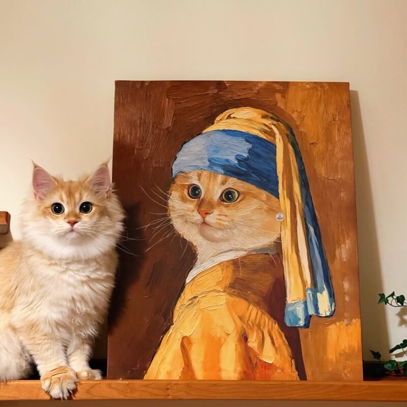 Retratos de gatos de la famosa pintura La joven de la perla